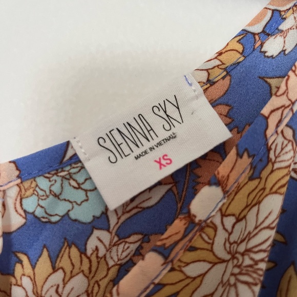 Women’s Sienna Sky cold shoulder Blouse Blue and Orange Floral with tie front - Picture 5 of 5